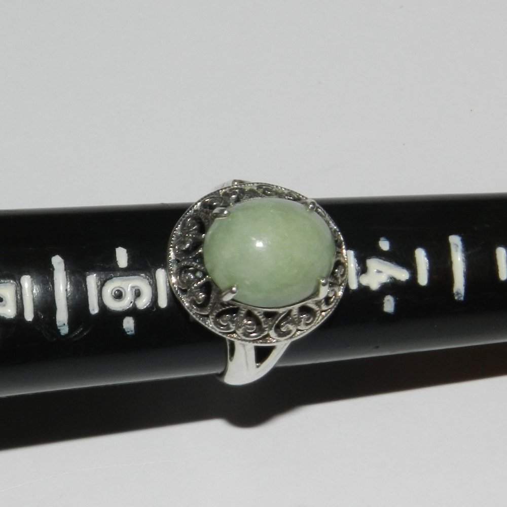 DESIGNER "CNA" STERLING SILVER FILIGREE OVAL JADE WOMENS RING SIZE 5 - Picture 8 of 9